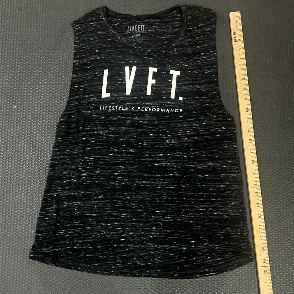Black and Gray Sleeveless Muscle Tee with White Print